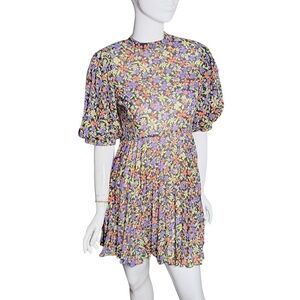 ASOS‎ Floral Multicolor puff sleeve accordion pleated Dress US 6